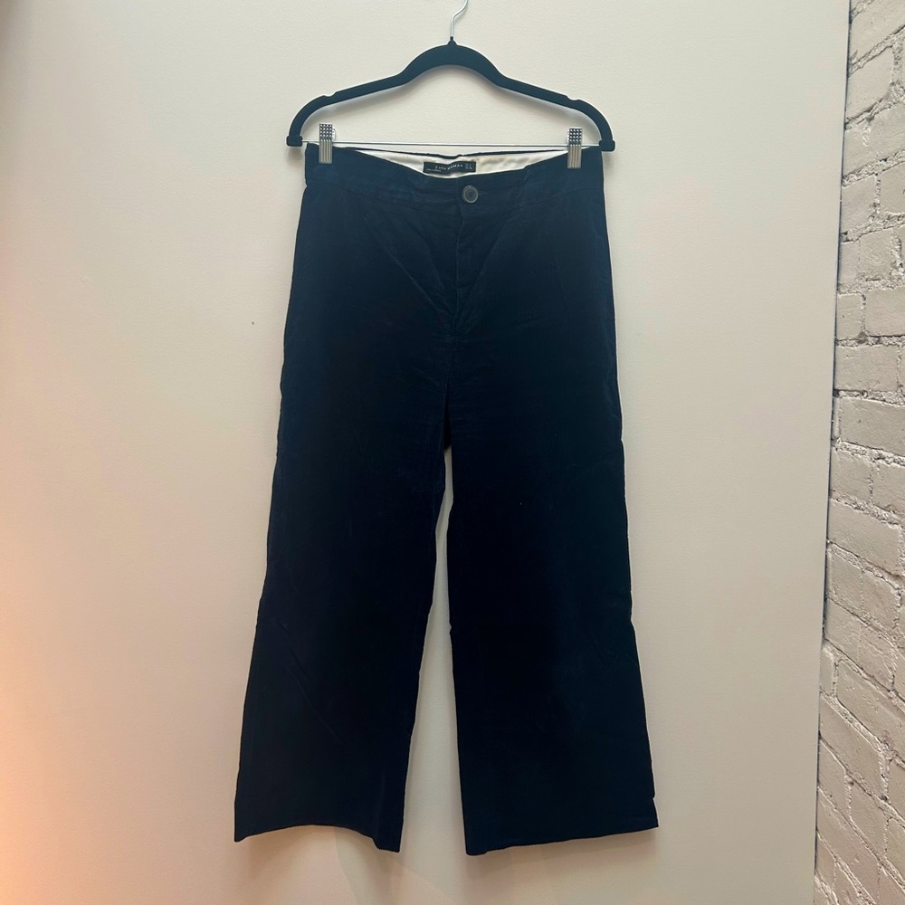 Zara Navy Corduroy Cropped Wide-Leg Pants size S